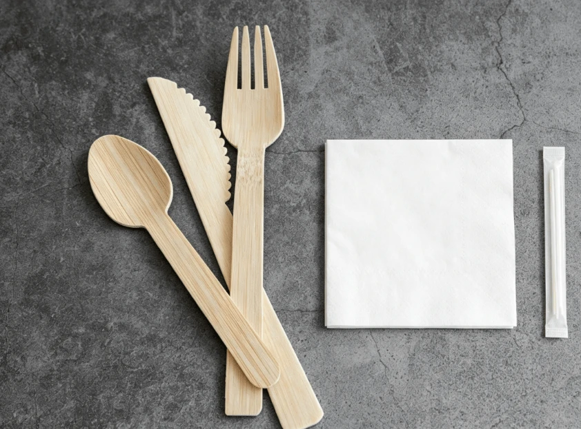 Bamboo Cutlery Set with Napkin and Toothpick made in china Bamboo Cutlery Set with Napkin and Toothpick made in china